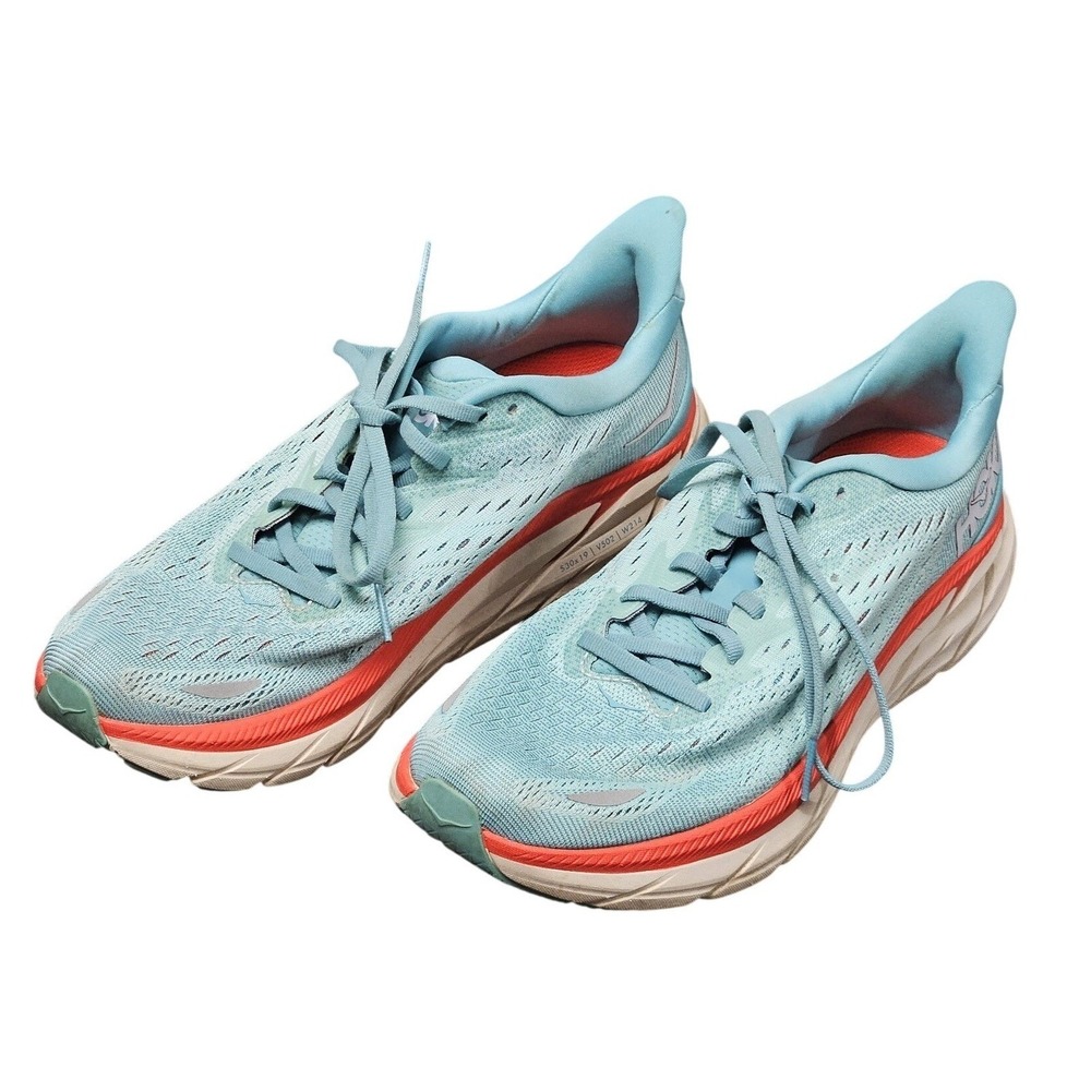 Hoka‎ Clifton 8 Running Shoes Womens 8.5 Blue Coral Athletic Sneaker Road Runner